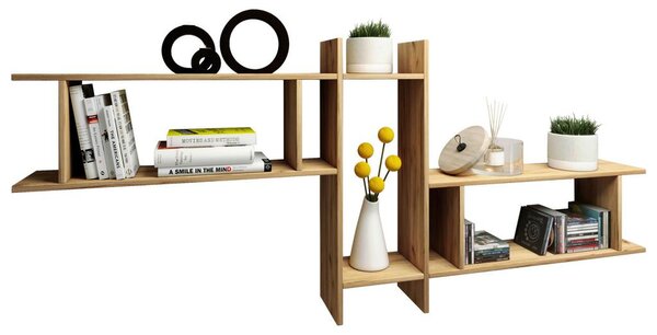 MID.YOU Set Stenskih Regalov Sirola Maxi, Barva Hrasta, 3-Delni