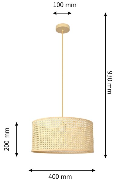 Lestenec na vrvici ALBA 1xE27/60W/230V premer 40 cm ratan