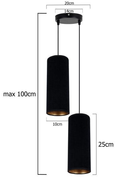 Lestenec na vrvici AVALO 2xE27/60W/230V premer 20 cm črna