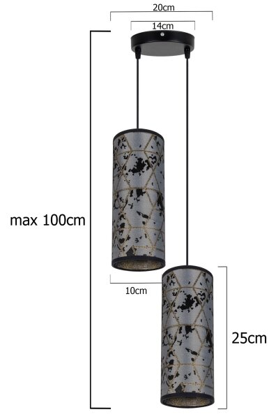 Lestenec na vrvici AVALO 2xE27/60W/230V premer 20 cm siva/črna