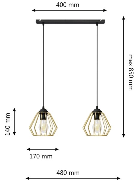 Lestenec na vrvici AGAT 2xE27/60W/230V zlata/črna