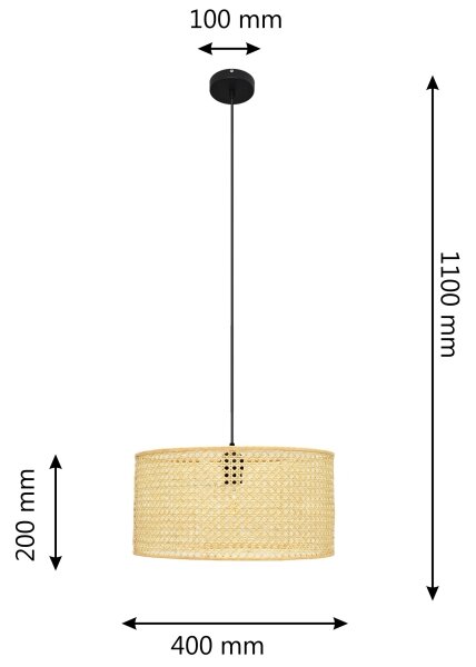 Lestenec na vrvici ALBA 1xE27/60W/230V pr. 40 cm ratan/črna