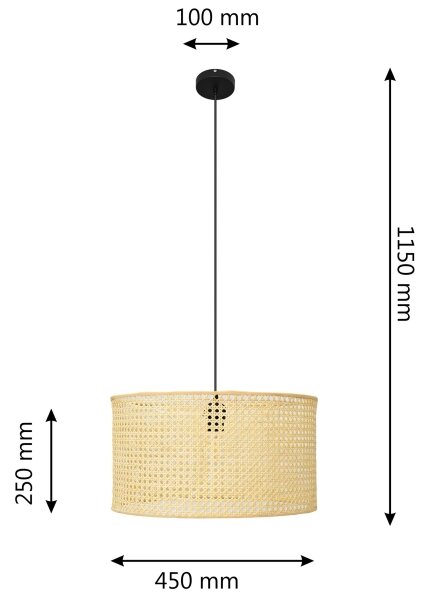 Lestenec na vrvici ALBA 1xE27/60W/230V pr. 45 cm ratan/črna