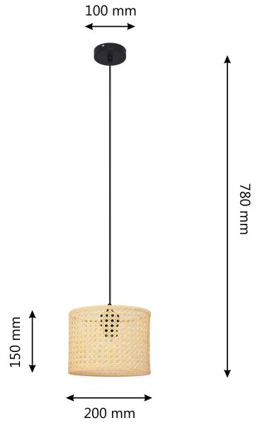 Lestenec na vrvici ALBA 1xE27/60W/230V pr. 20 cm ratan/črna