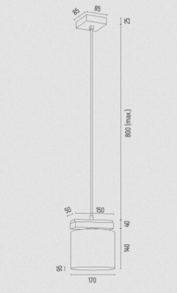 Argon 8276 - Lestenec na vrvici CANOA 1xE27/15W/230V črna