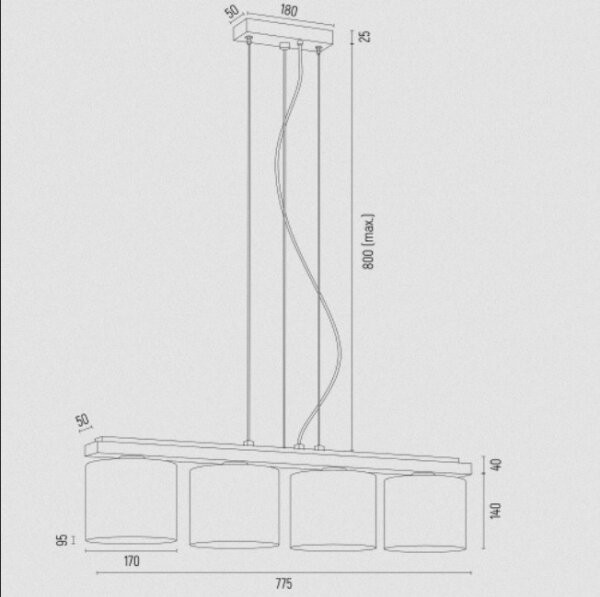 Argon 1814 - Lestenec na vrvici CANOA 4xE27/15W/230V črna