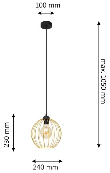 Lestenec na vrvici MERCURE 1xE27/60W/230V zlata/črna