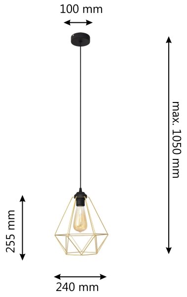 Lestenec na vrvici KARO 1xE27/60W/230V zlata/črna