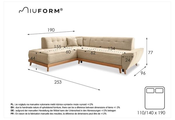 Bež raztegljiva sedežna garnitura Miuform Dazzling Daisy L, levi kot