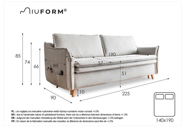 Svetlo rožnata raztegljiva sedežna garnitura 225 cm Charming Charlie – Miuform