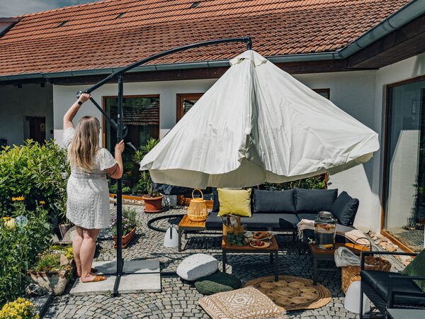 Vrtni zložljivi senčnik LEVI 300 cm, bež + brezplačna embalaža
