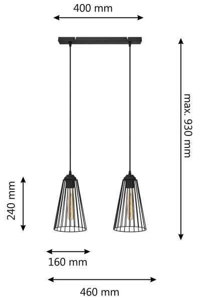 Lestenec na vrvici TORRI 2xE27/15W/230V črna