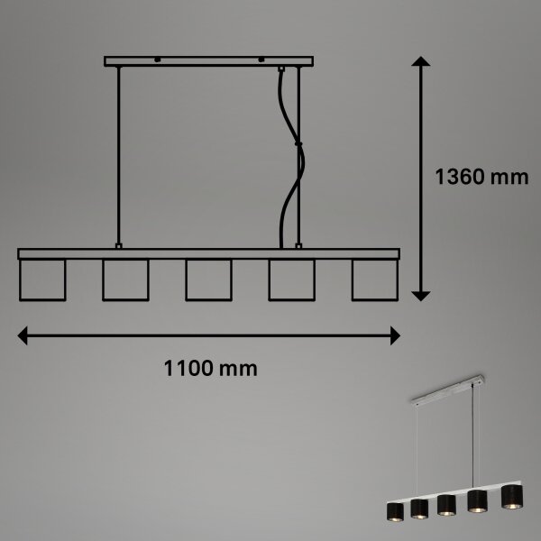 Briloner - Lestenec na vrvici LURI 5xE14/25W/230V gumijasto drevo