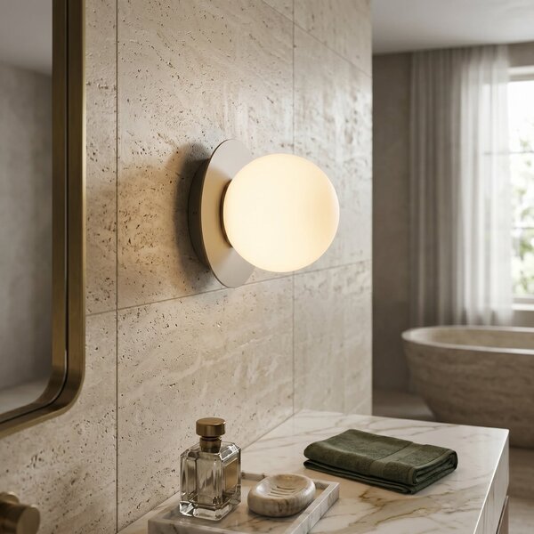 EMIBIG LIGHTING Stenska svetilka Minerva, opalno-bež, Ø 15 cm, steklo/kovina, E14, zatemnjen, Bež, Dnevna soba / jedilnica, Steklo, Sodobni, Globus