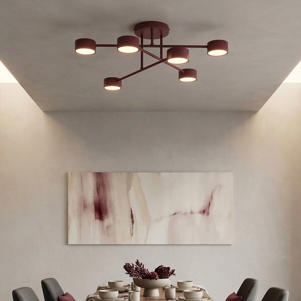 EMIBIG LIGHTING Stropna svetilka HALO, temno rdeča, premer 60 cm, 6-žarilna, kovinska, GX53, zatemnjen, Rdeča, Dnevna soba / jedilnica, Kovina, Sodobni, Polkrožni strop z razmikom