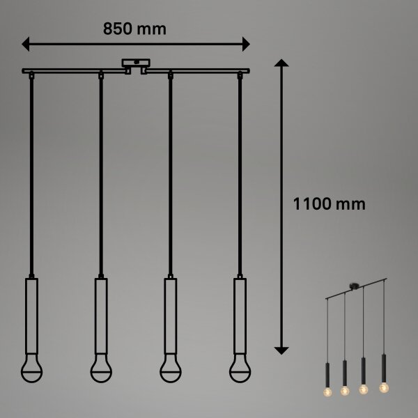 Briloner - Lestenec na vrvici LONGA 4xE27/60W/230V črna