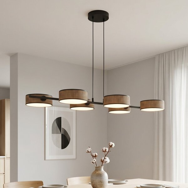 EMIBIG LIGHTING Visoka svetilka DRUMZ, rjava, dolžina 100 cm, 6-žarilna, tekstil, E14, zatemnjen, Rjava / rjasta, Dnevna soba / jedilnica, Tkanine / tekstil, Sodobni