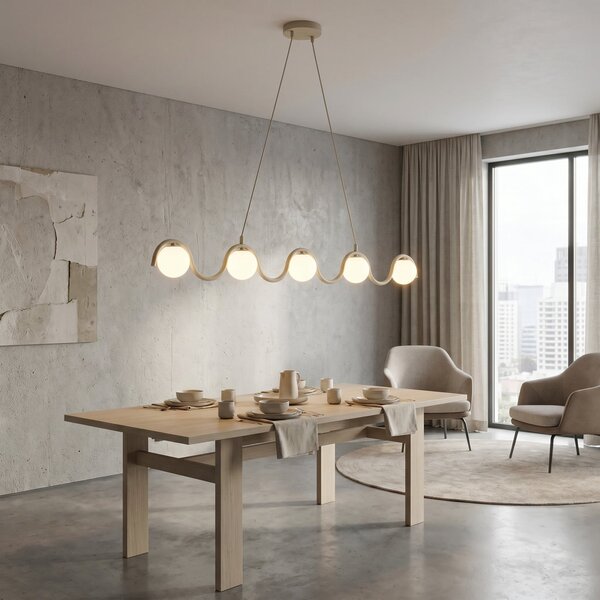 EMIBIG LIGHTING Visoka svetilka SINUS, bež, dolžina 110 cm, 5-žarilna, kovina/steklo, zatemnjen, Bež, Dnevna soba / jedilnica, Steklo, Sodobni, Globus