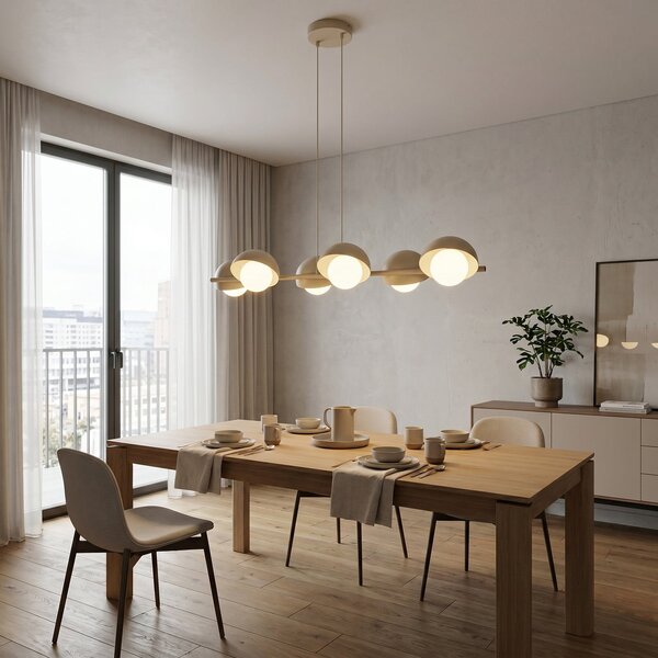 EMIBIG LIGHTING Visoka svetilka BOOM, bež, dolžina 88 cm, 6-žarilna, kovina/steklo, zatemnjen, Bež, Dnevna soba / jedilnica, Kovina, Sodobni