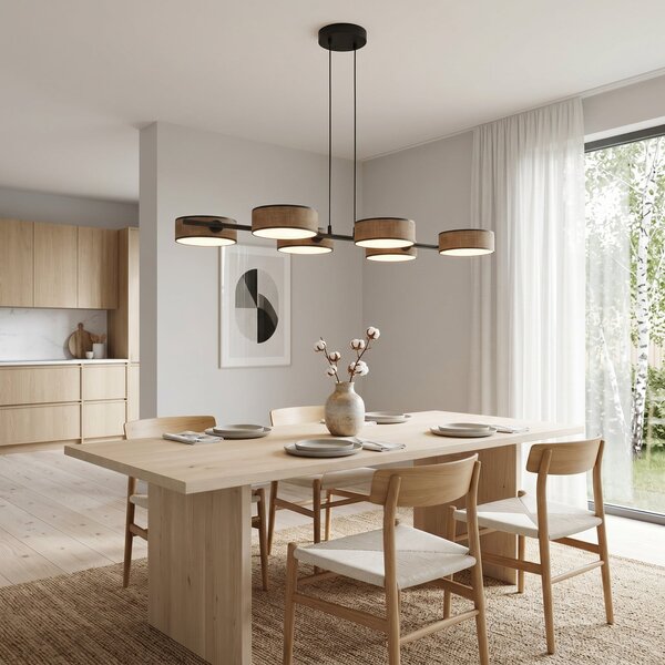 EMIBIG LIGHTING Visoka svetilka DRUMZ, rjava, dolžina 100 cm, 6-žarilna, tekstil, E14, zatemnjen, Rjava / rjasta, Dnevna soba / jedilnica, Tkanine / tekstil, Sodobni
