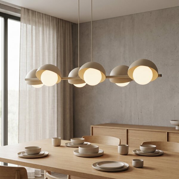 EMIBIG LIGHTING Visoka svetilka BOOM, bež, dolžina 88 cm, 6-žarilna, kovina/steklo, zatemnjen, Bež, Dnevna soba / jedilnica, Kovina, Sodobni