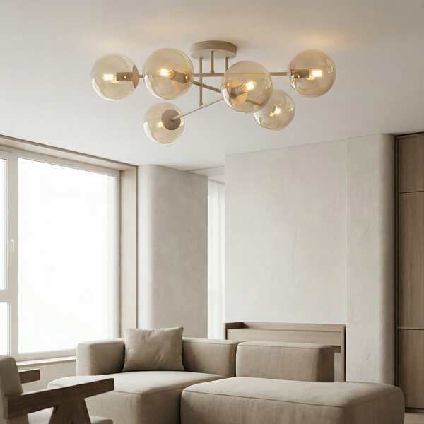 EMIBIG LIGHTING Stropna svetilka ROMA, bež, premer 75 cm, 6-žarilna, steklo/kovina, E14, zatemnjen, Bež, Dnevna soba / jedilnica, Steklo, Sodobni, Globus