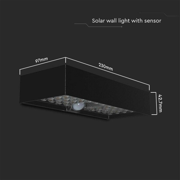 LED Solarna stenska svetilka s senzorjem LED/6W/3,7V IP65 4000K črna