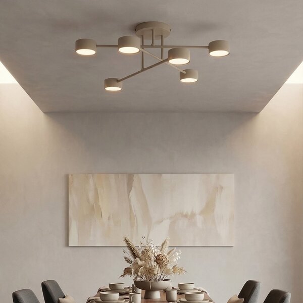 EMIBIG LIGHTING Stropna svetilka HALO, bež, premer 60 cm, 6-žarilna, kovinska, GX53, zatemnjen, Bež, Dnevna soba / jedilnica, Kovina, Sodobni, Polkrožni strop z razmikom