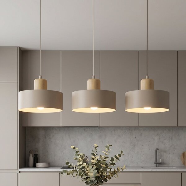 EMIBIG LIGHTING Visoka svetilka Torin, bež, dolžina 80 cm, 3-žarilna, kovina/les, zatemnjen, Bež, Dnevna soba / jedilnica, Kovina, Skandinavski