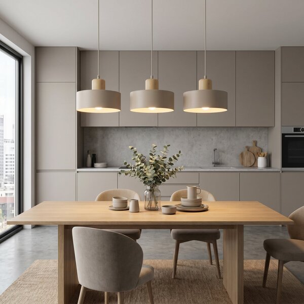 EMIBIG LIGHTING Visoka svetilka Torin, bež, dolžina 80 cm, 3-žarilna, kovina/les, zatemnjen, Bež, Dnevna soba / jedilnica, Kovina, Skandinavski