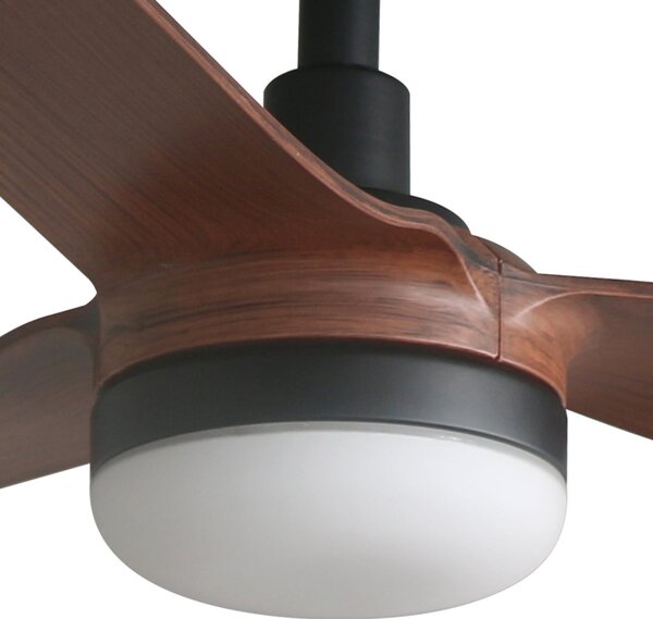 FARO BARCELONA LED stropni ventilator Punt M, črn/les, DC, tih, 130 cm, zatemnjen, Črna, Dnevna soba / jedilnica, Kovina, Sodobni