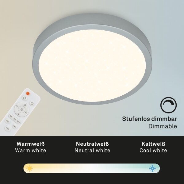 Briloner 3704-014-LED Zatemnitvena stropna svetilka RUNA LED/22W/230V silver + Daljinski upravljalnik