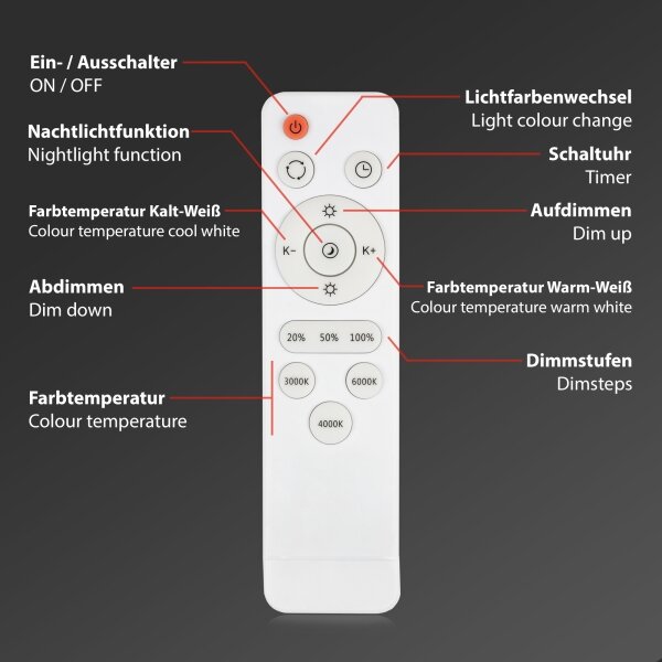 Briloner 3704-014-LED Zatemnitvena stropna svetilka RUNA LED/22W/230V silver + Daljinski upravljalnik