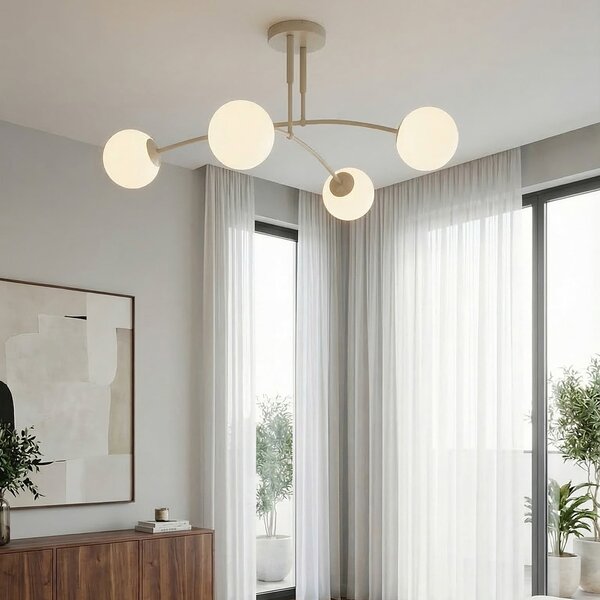 EMIBIG LIGHTING Stropna svetilka Pregos, bež, premer 60 cm, 4-žarilna, kovina/steklo, zatemnjen, Bež, Dnevna soba / jedilnica, Steklo, Sodobni, Globus