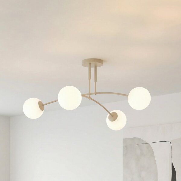 EMIBIG LIGHTING Stropna svetilka Pregos, bež, premer 60 cm, 4-žarilna, kovina/steklo, zatemnjen, Bež, Dnevna soba / jedilnica, Steklo, Sodobni, Globus