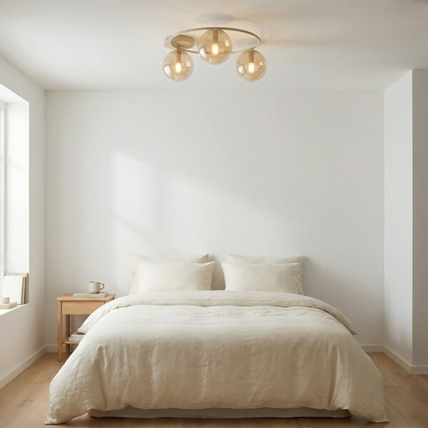 EMIBIG LIGHTING Stropna svetilka Sopra, bež, premer 47 cm, 3-žarilna, steklo/kovina, E14, zatemnjen, Bež, Dnevna soba / jedilnica, Steklo, Sodobni, Globus