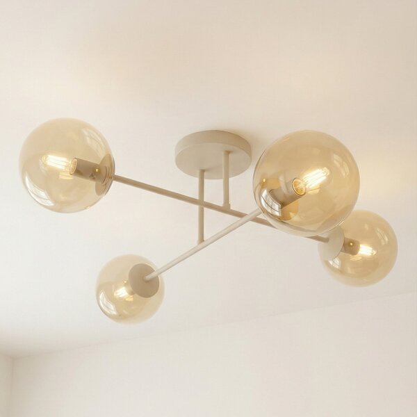 EMIBIG LIGHTING Stropna svetilka ROMA, bež, dolžina 75 cm, 4-kraka, steklo/kovina, zatemnjen, Bež, Dnevna soba / jedilnica, Steklo, Sodobni, Globus