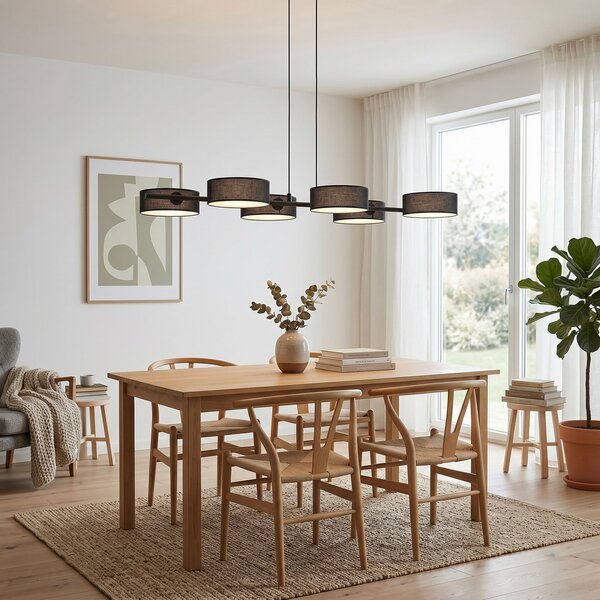 EMIBIG LIGHTING Visoka svetilka DRUMZ, črna, dolžina 100 cm, 6-žarilna, tekstil, E14, zatemnjen, Črna, Dnevna soba / jedilnica, Tkanine / tekstil, Sodobni