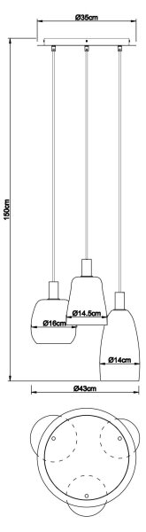 Globo 15789-3HM - Lestenec na vrvici GARRI 3xE14/40W/230V medenina