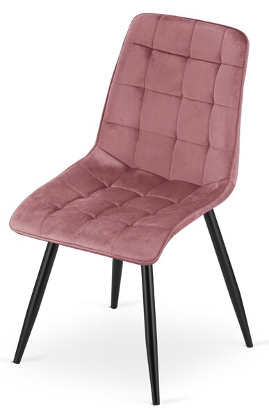 Jedilni stol SPLIT VELVET s črnimi nogami, temno roza
