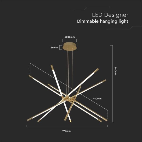 LED Zatemnitveni lestenec na vrvici LED/50W/230V 3000K zlata