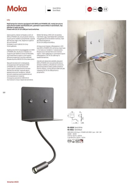 Redo 01-3211 - LED Stenska svetilka MOKA LED/6W + LED/3W/230V CRI90 črna