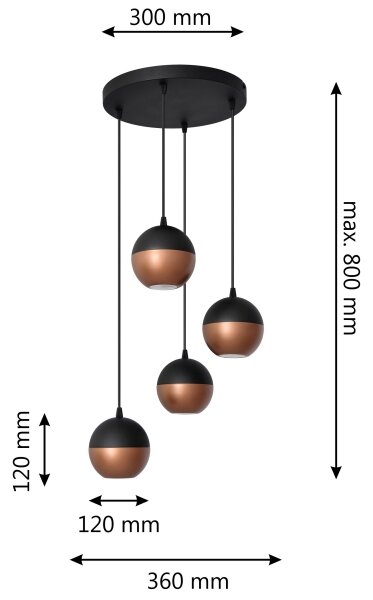 LED Lestenec na vrvici MIDWAY 4xGU10/4,8W/230V črna/baker