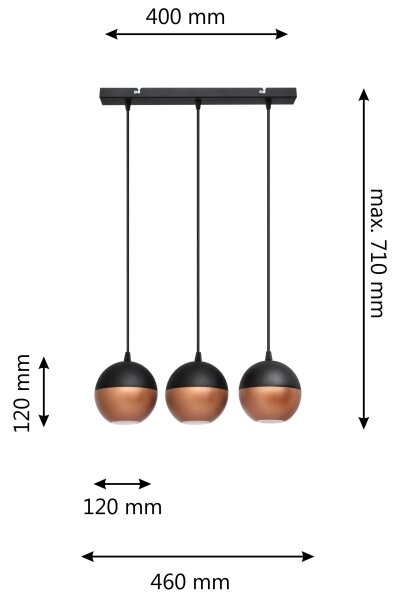 LED Lestenec na vrvici MIDWAY 3xGU10/4,8W/230V črna/baker