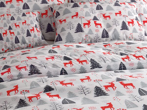 Flanelasta posteljnina RED DEERS AND TREES bela Dimenzije posteljnine: 2 kom 70 x 90 cm | 200 x 220 cm