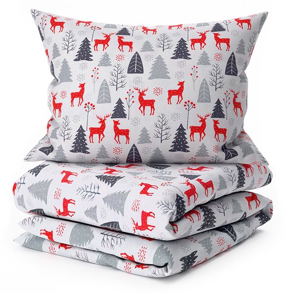 Flanelasta posteljnina RED DEERS AND TREES bela Dimenzije posteljnine: 2 kom 70 x 90 cm | 200 x 220 cm