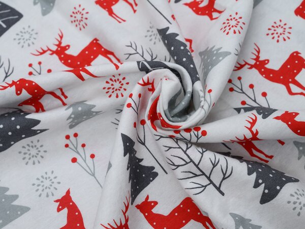 Flanelasta posteljnina RED DEERS AND TREES bela Dimenzije posteljnine: 2 kom 70 x 90 cm | 200 x 220 cm
