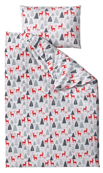 Flanelasta posteljnina RED DEERS AND TREES bela Dimenzije posteljnine: 2 kom 70 x 90 cm | 200 x 220 cm