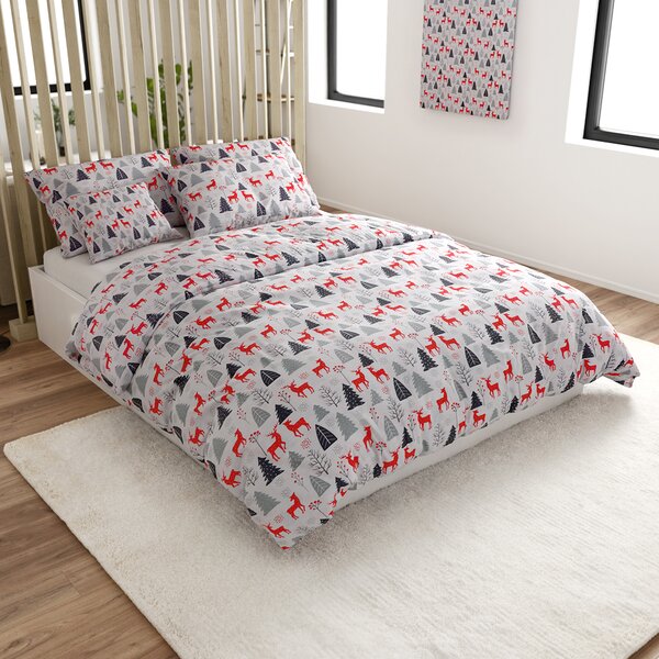 Flanelasta posteljnina RED DEERS AND TREES bela Dimenzije posteljnine: 2 kom 70 x 90 cm | 200 x 220 cm