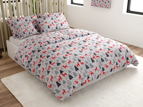 Flanelasta posteljnina RED DEERS AND TREES bela Dimenzije posteljnine: 2 kom 70 x 90 cm | 200 x 220 cm